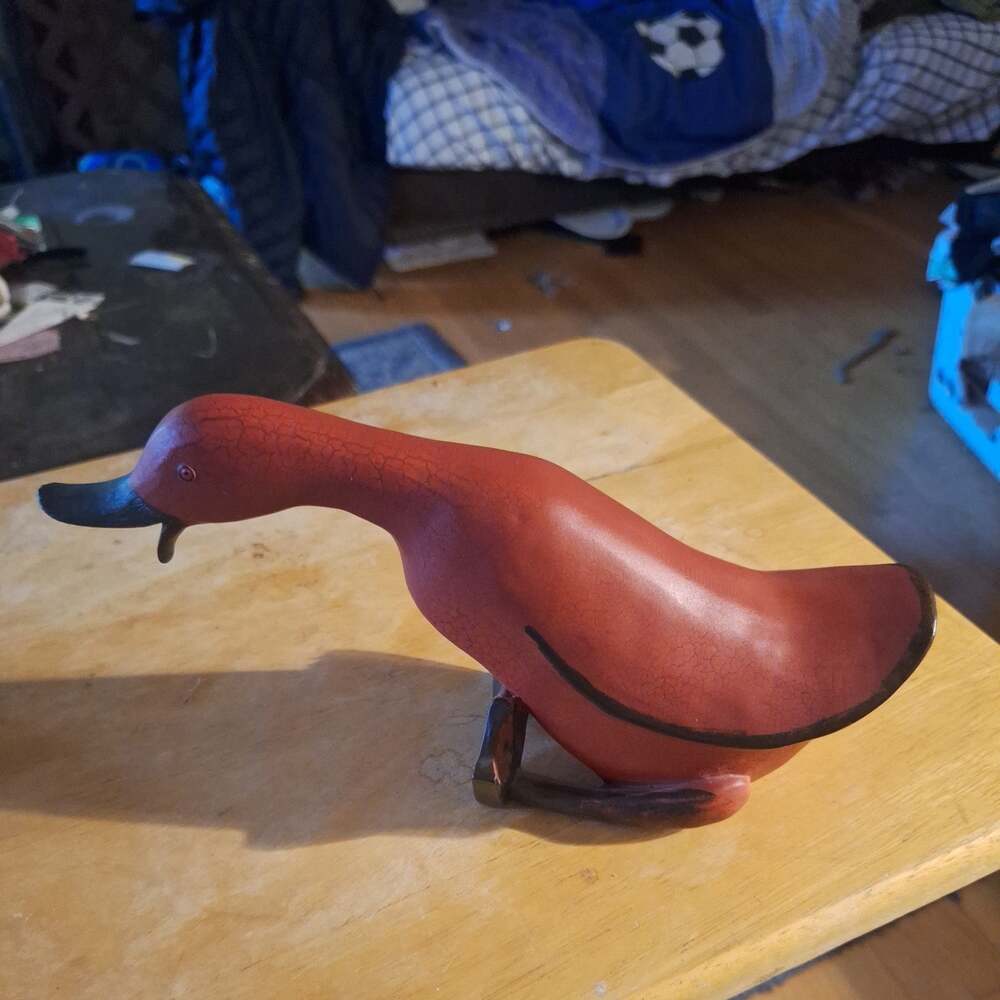 Smith and Hawken Wooden Duck Duckling Statuary 10” Red Crackle
